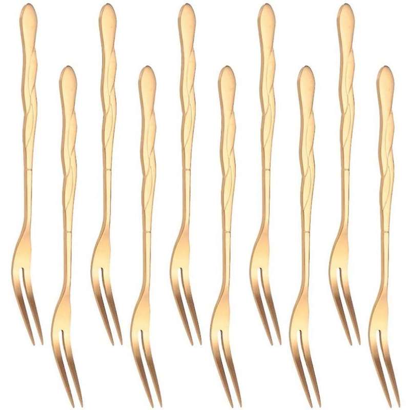 10pcs Stainless Steel Cake Fork 2 Prong Dinner Fork Rose Gold