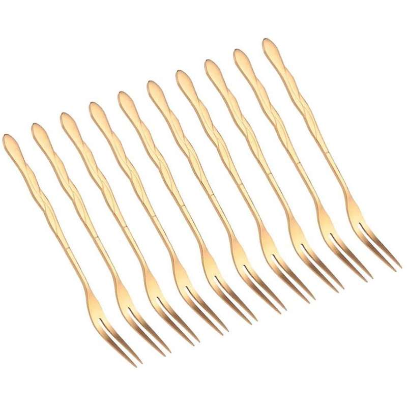 10pcs Stainless Steel Cake Fork 2 Prong Dinner Fork Rose Gold