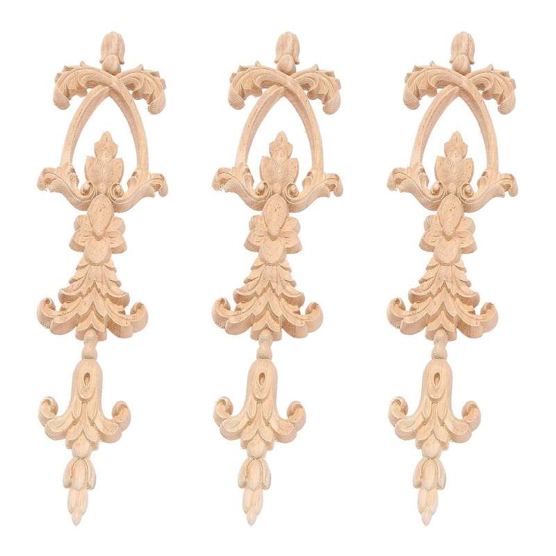 3x Rubber Wood Carved Applique Vintage Furniture Craft Decor 3