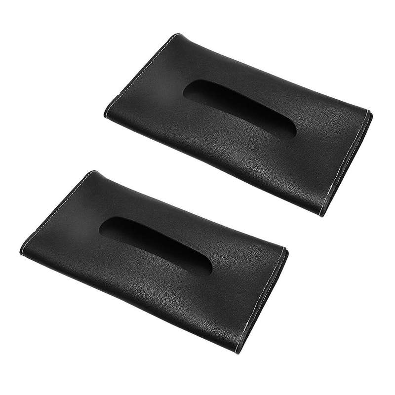 2x Car Tissue Box Towel Sets Car Sun Visor Pu Tissue Box Black