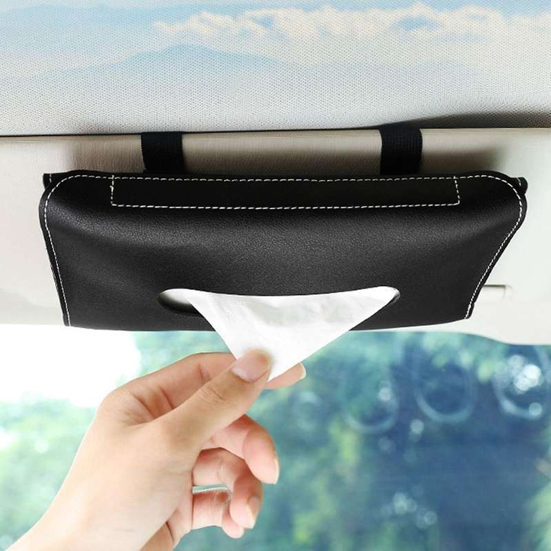 2x Car Tissue Box Towel Sets Car Sun Visor Pu Tissue Box Black