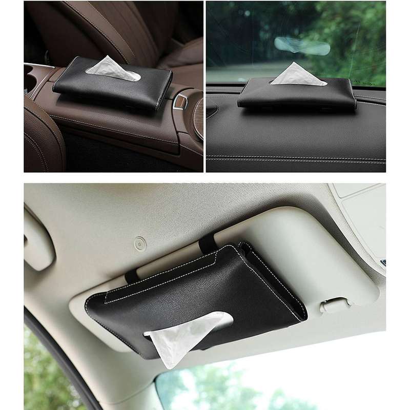 2x Car Tissue Box Towel Sets Car Sun Visor Pu Tissue Box Black