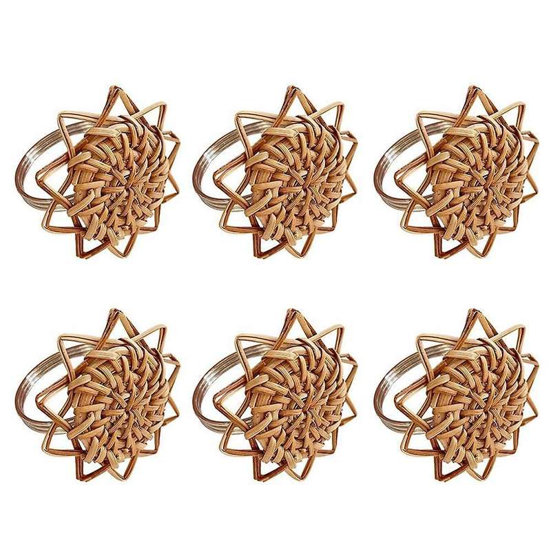 Rattan Napkin Rings Set Of 6, Handmade Woven Vintage Napkin Ring