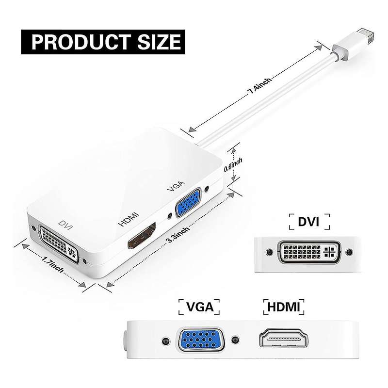 Adapter 4k, Mini Displayport to Hdmi-compatible/vga/dvi Video(white)