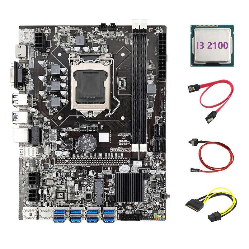 B75 Eth Miner Motherboard +i3 2100 Cpu+sata 15pin to 6pin Cable