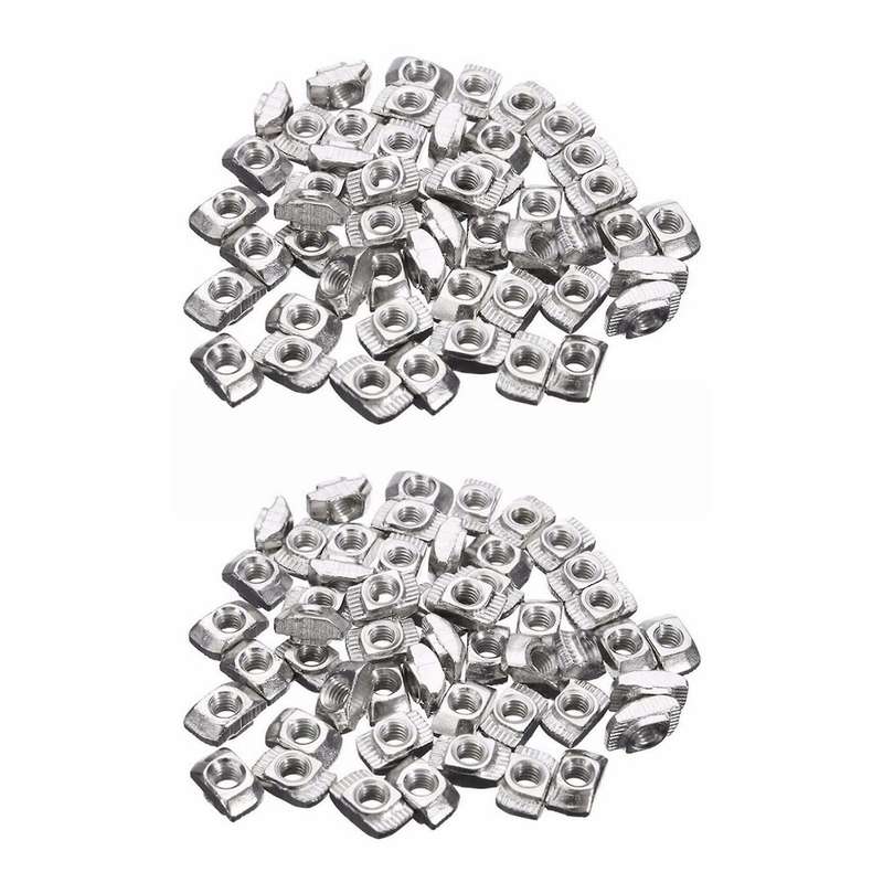100pcs M4-20 T-nut Thread T Slot Hammer Head Drop In Nut Silver