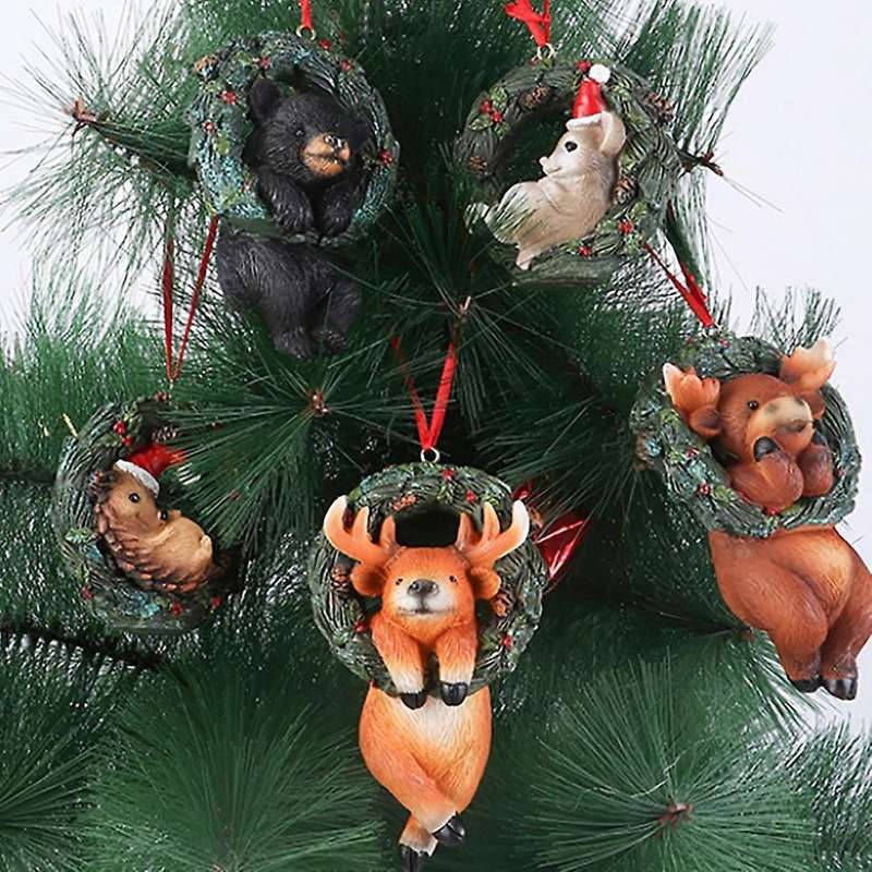 1pcs Christmas Small Animal Wreath Swing Ornament with String A