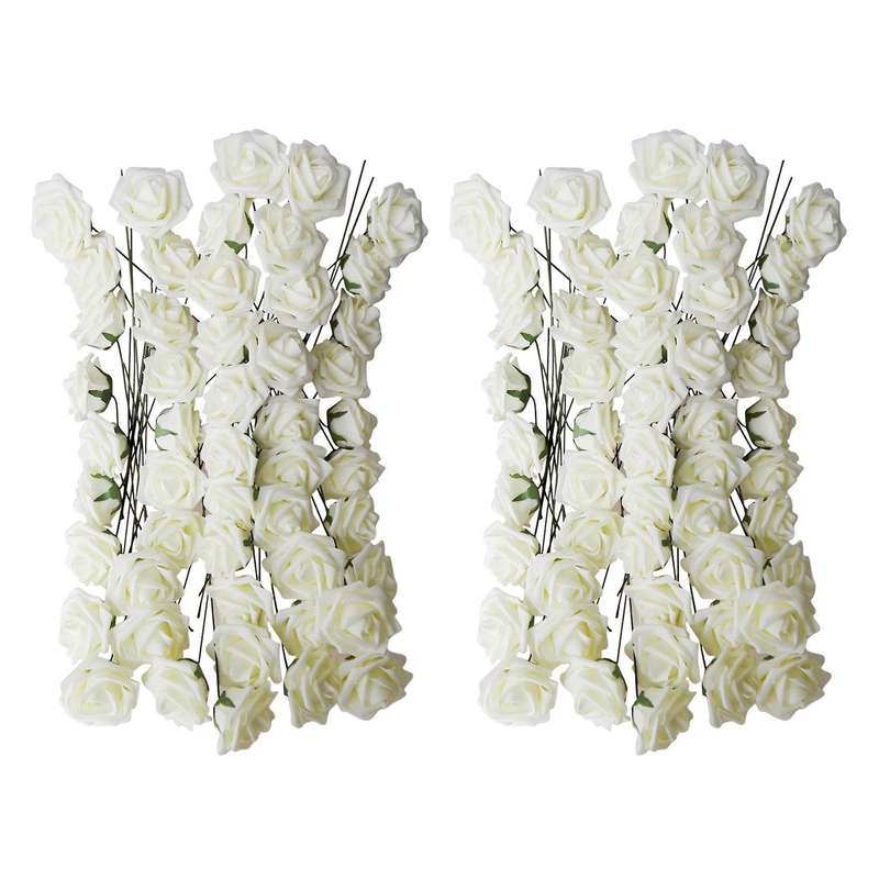 Bouquet 10pcs Fleur Artificiel Rose En Mousse Blanc Du Lait