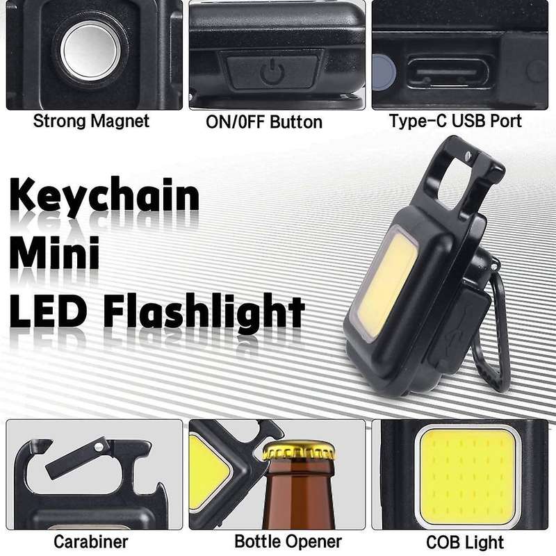 Led Small Flashlight,1000lumens Bright Cob Keychain Flashlights