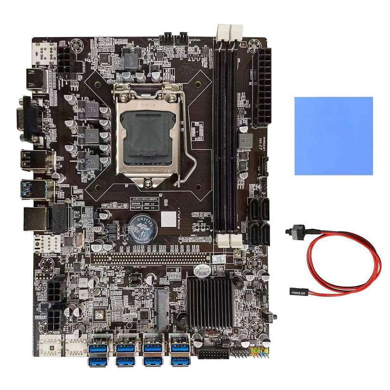 B75 Btc Motherboard+thermal Pad+switch Cable Lga1155 8xpcie to Usb