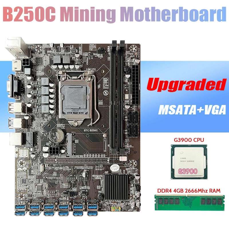 Btc Motherboard with G3900 Cpu+ddr4 4gb 2666mhz Ram for Eth Mining