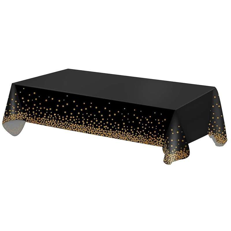 3 Pcs Disposable Plastic Rectangle Gold Dot Tablecloths Black