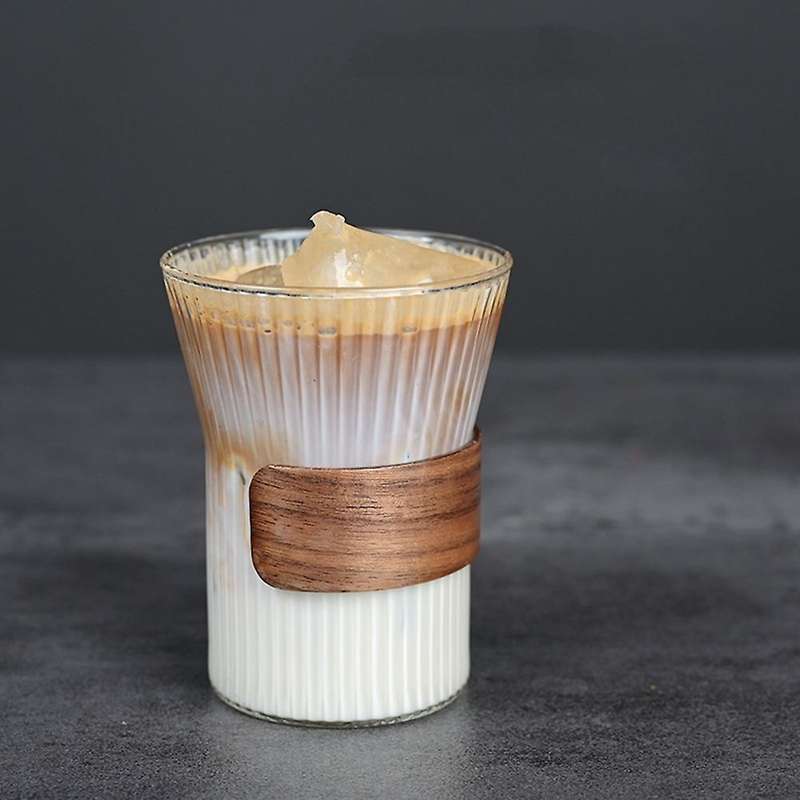 Japanese Style Glass Coffee Mug Walnut Cup Holder Glass Cup
