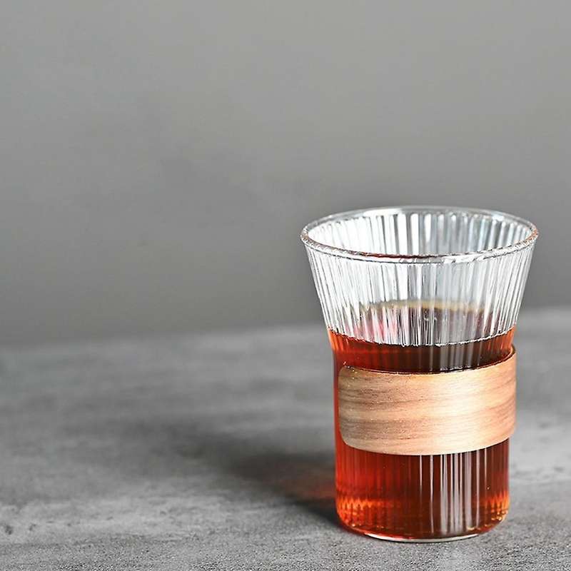 Japanese Style Glass Coffee Mug Walnut Cup Holder Glass Cup
