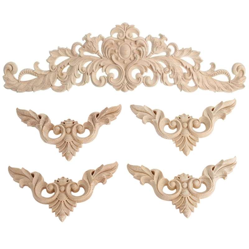 4pcs 8x8cm Wood Carved Corner Onlay Unpainted Applique