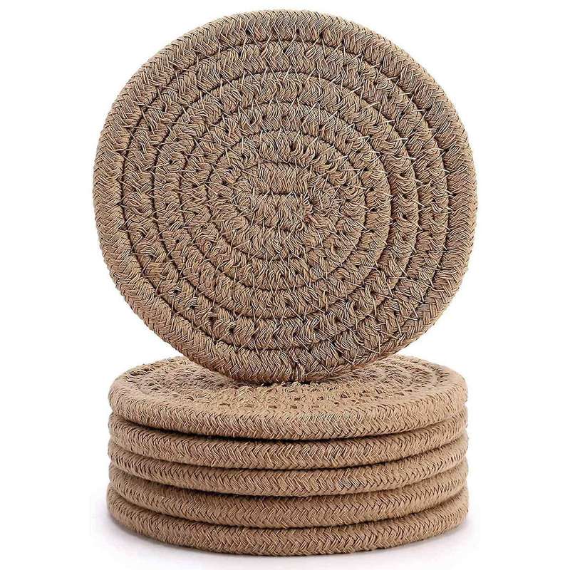 6pcs Drink Coasters,stylish Handmade Braided Coasters 4.3inch,cotton
