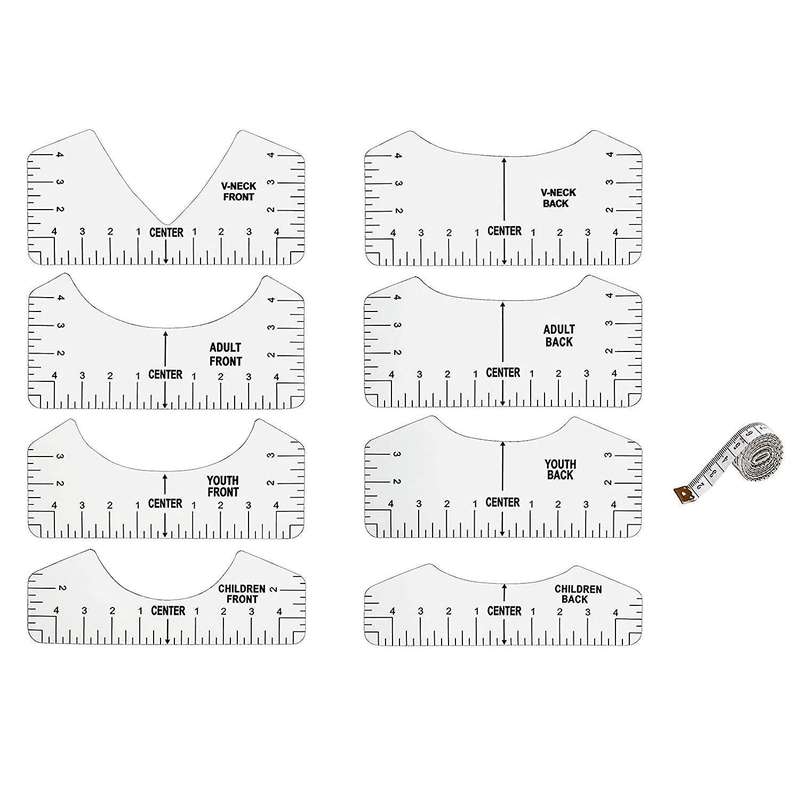 9 Pcs T-shirt Guide Ruler for Designing Clothing, Pvc Back & Front