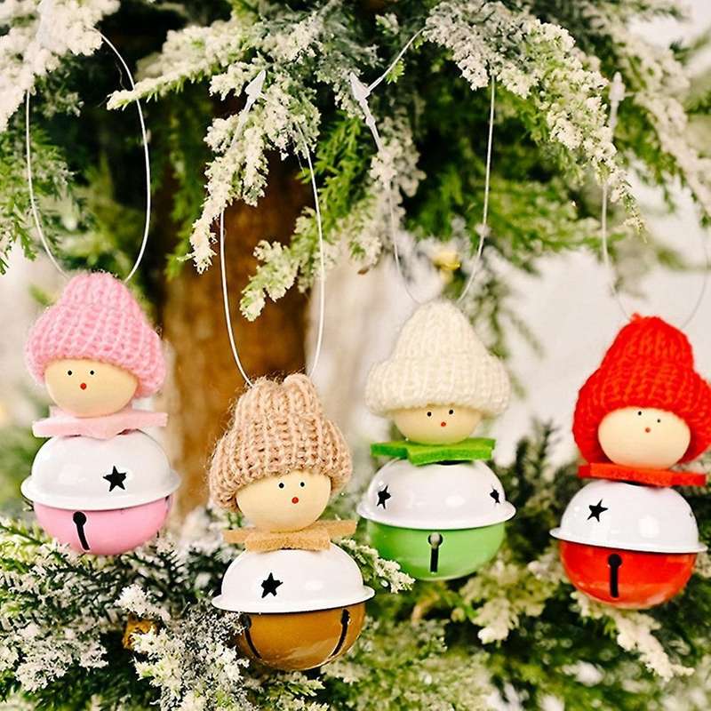 4pcs Knitted Hat Bell Pendant Christmas Ornaments Pendants Hanging