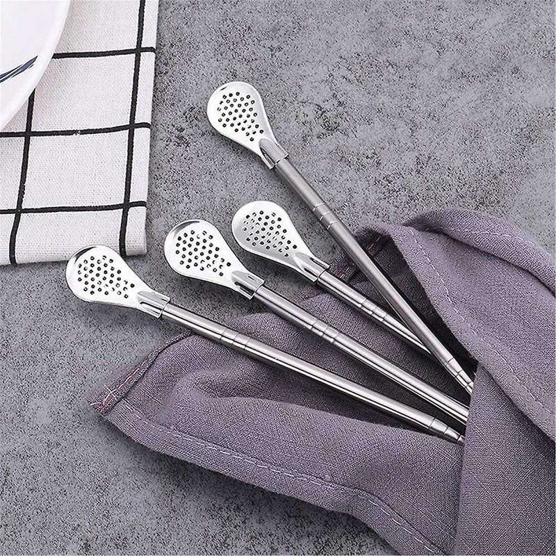 Stainless Steel Straw with Filter Spoon with 2 Pieces Brush Set