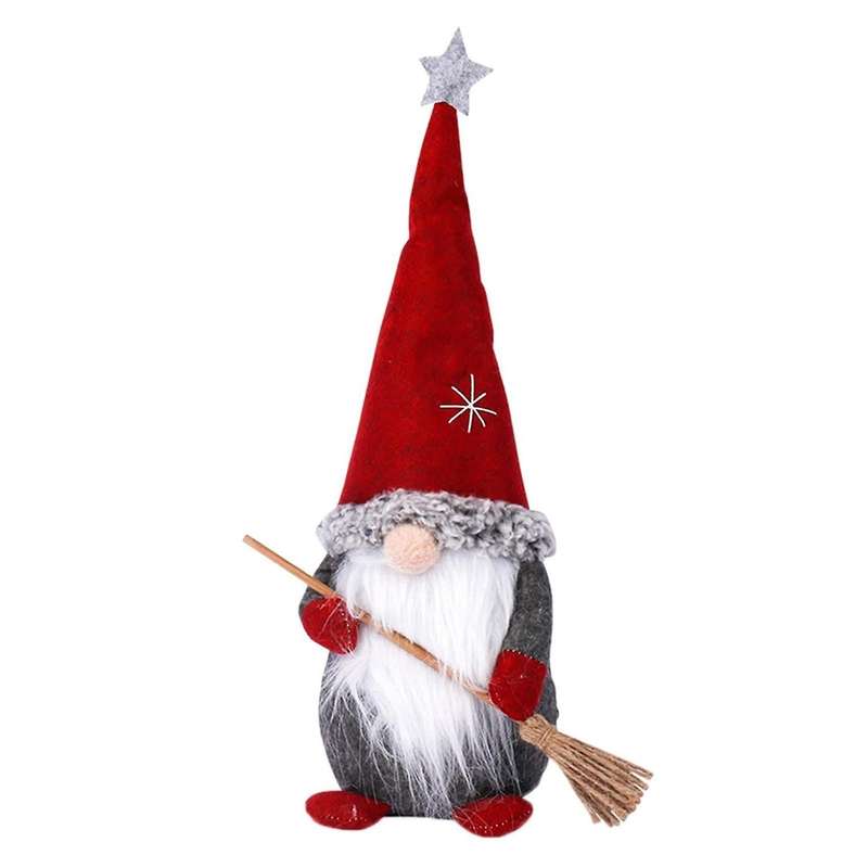 Christmas Decorations Red Broom Santa Doll for Party Desktop Decor A