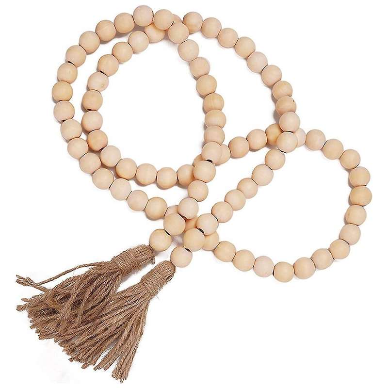Wooden Beaded Wreath with Tassels Farmhouse Decoration Handmade