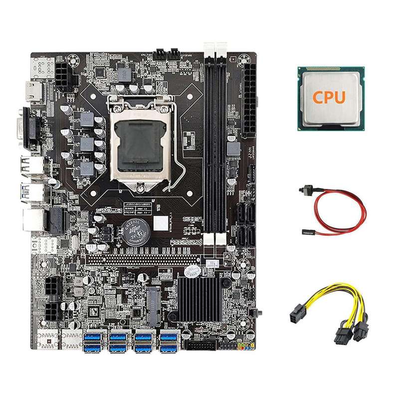 B75 Eth Mining Motherboard 8xpcie Usb Adapter+cpu+6pin to Dual 8pin
