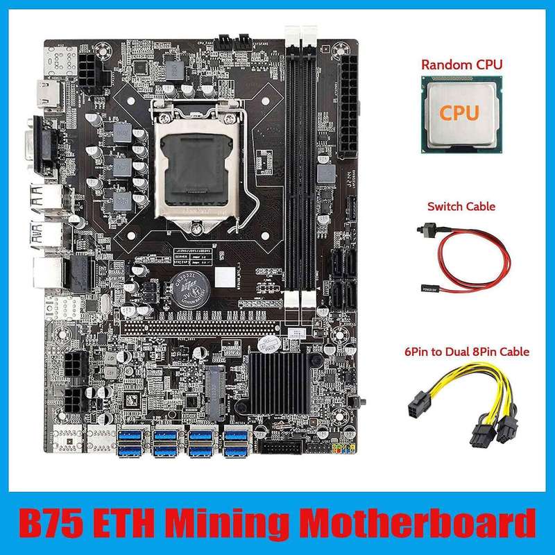 B75 Eth Mining Motherboard 8xpcie Usb Adapter+cpu+6pin to Dual 8pin
