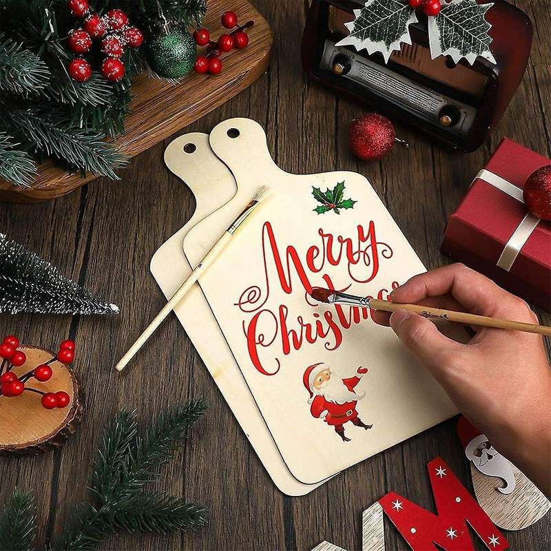 6 Pcs Christmas Mini Wooden Cutting Board with Handle Chopping Board