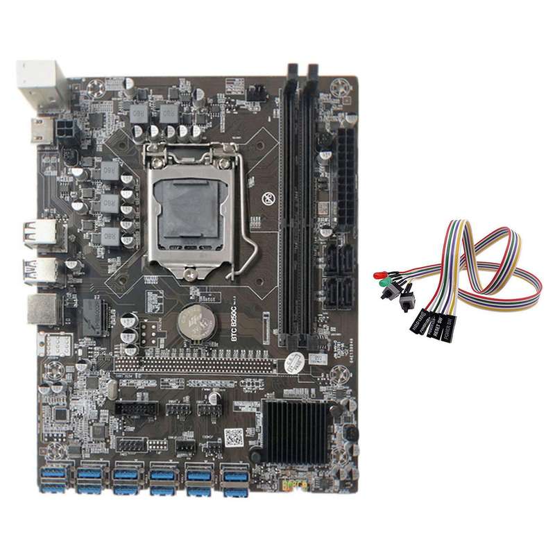 B250c Miner Motherboard+dual Switch Cable with Light