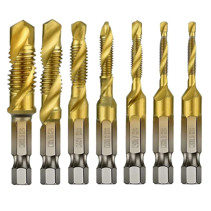 7pcs Hex Shank Titanium Combination Drill and Tap Set Metric Thread