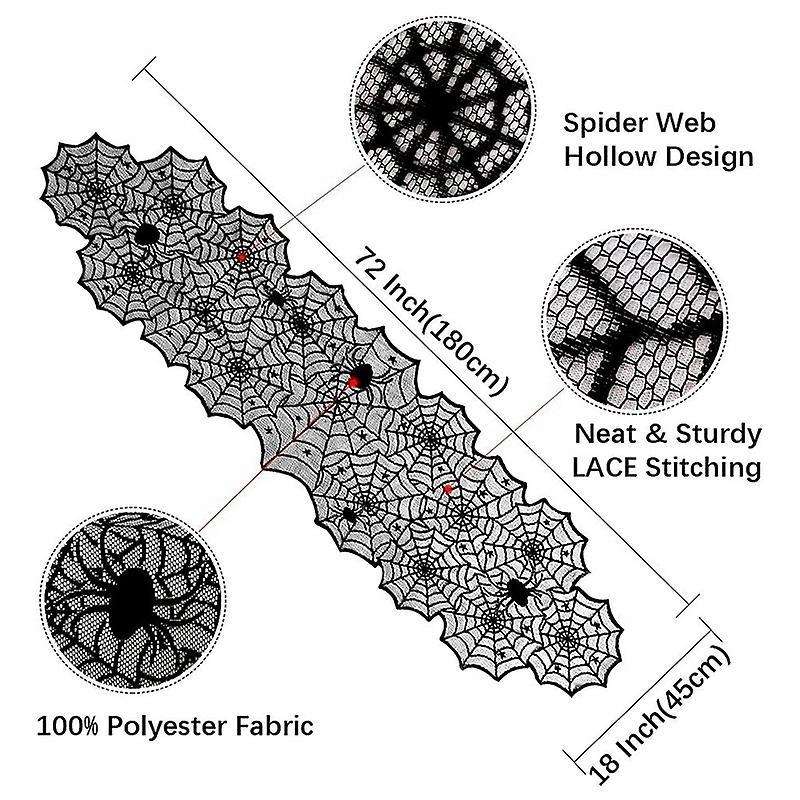 2pcs Halloween Table Runner Lace Black Spider Web Linens Polyester