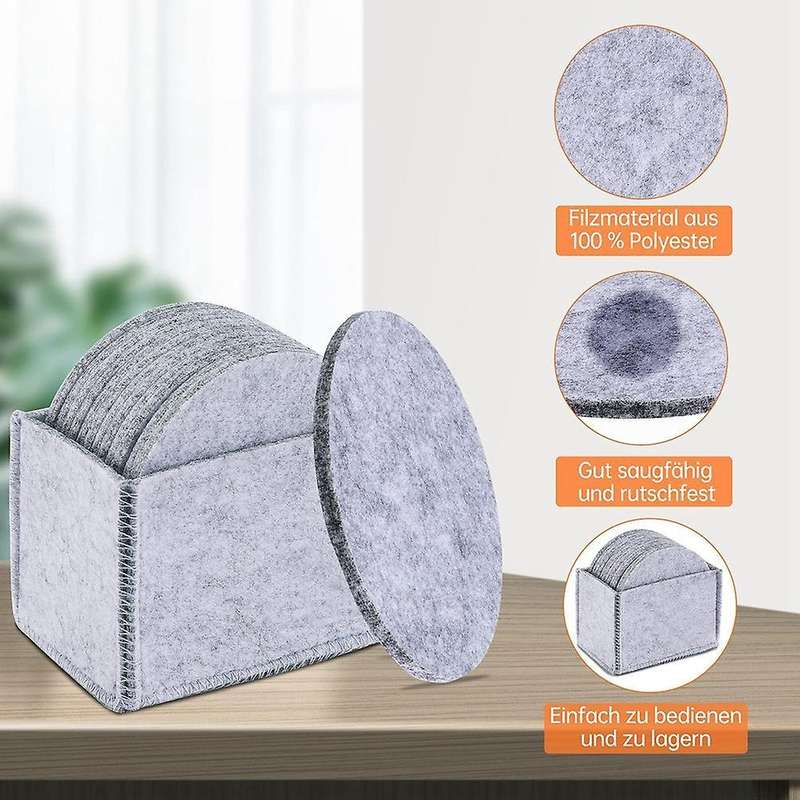 Washable Coasters for Glasses, Set Of 12, Round Drinks, Cups, (grey)