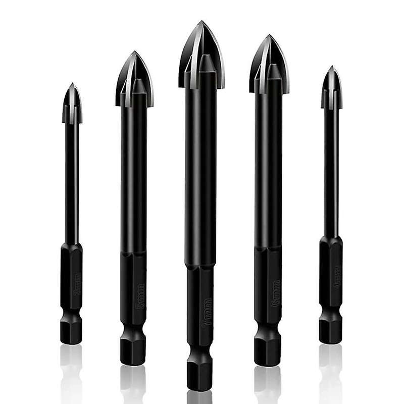 Universal Drilling Tool 5pcs, Cross Alloy Drill Bit,black