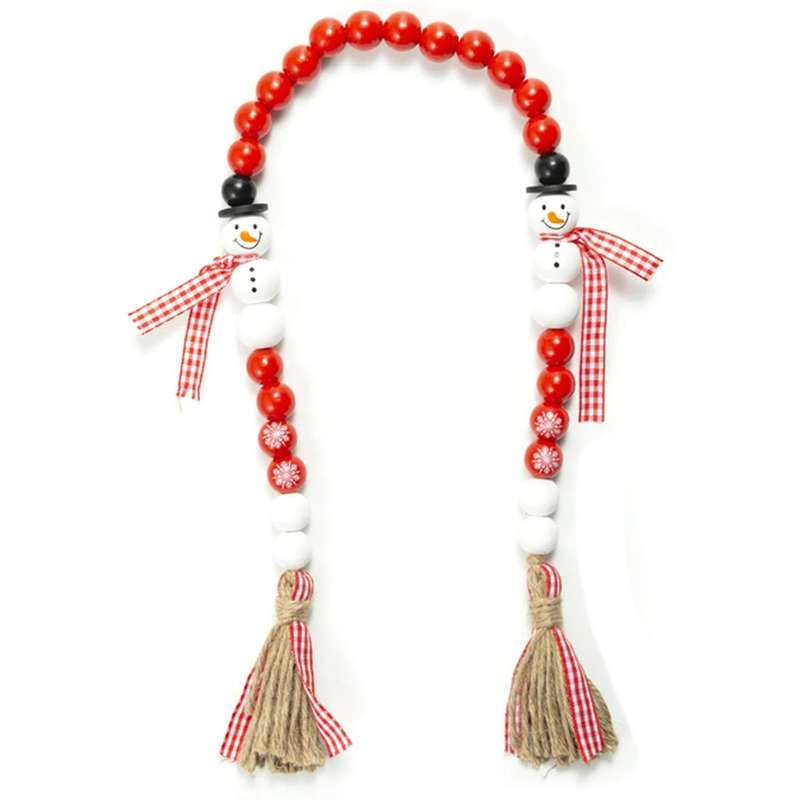 Christmas Diy Tassel Hemp Rope and Wooden Bead Garland -red