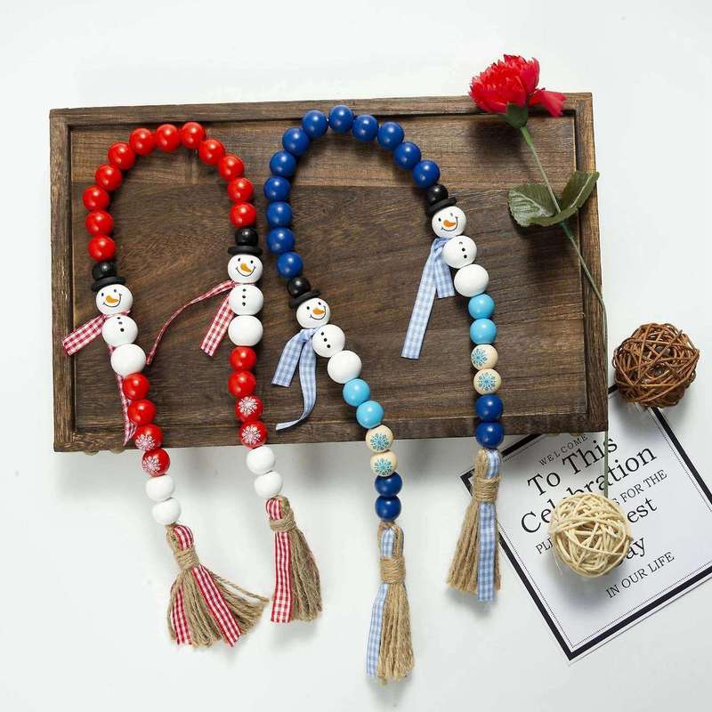 Christmas Diy Tassel Hemp Rope and Wooden Bead Garland -red