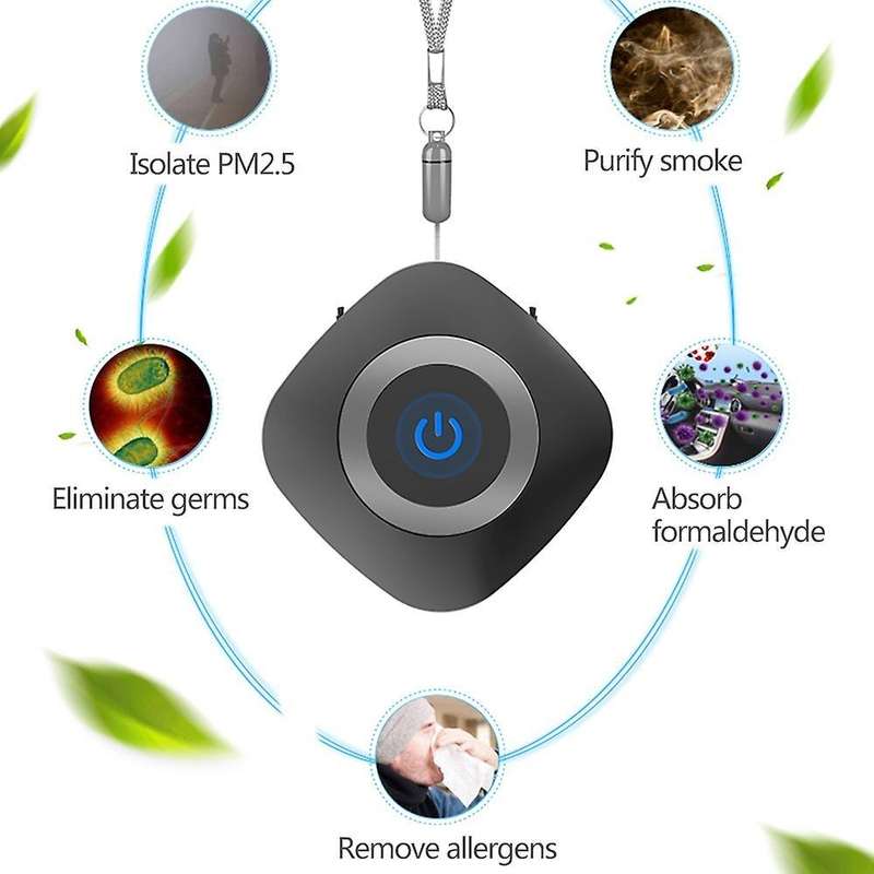 Air Purifier Necklace Wearable Air Purifier Ionizer for Home Black