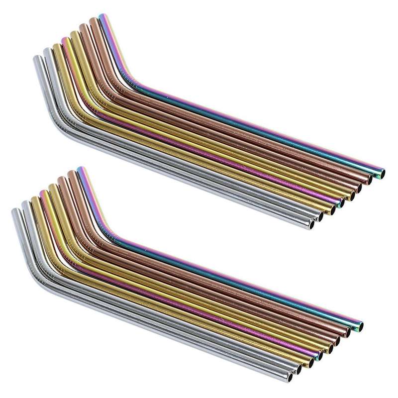8 Pack - Stainless Steel Straws - Includes 2 Long Cleaning Brushes