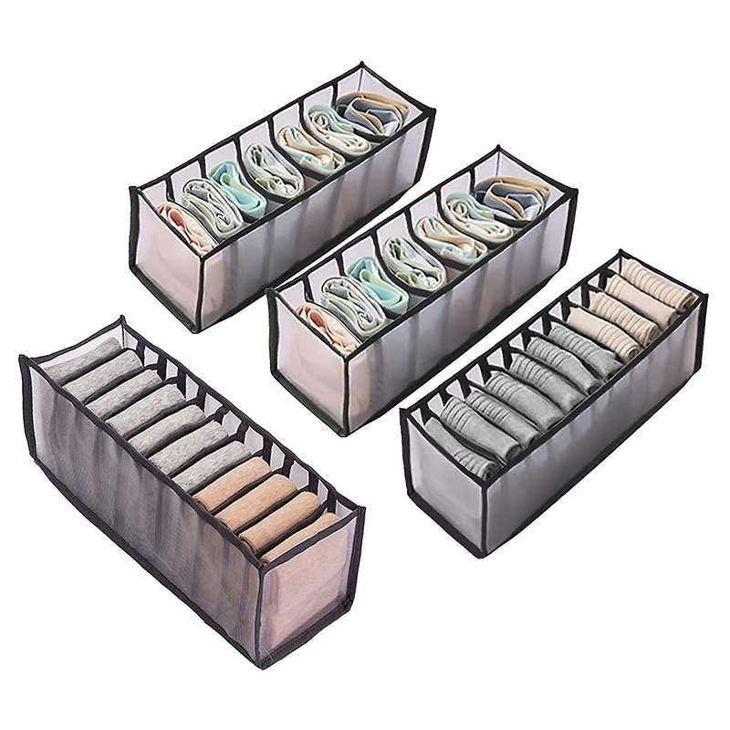 4 Set Underwear Drawer Organizer Sock Organizer,nylon Mesh - Black