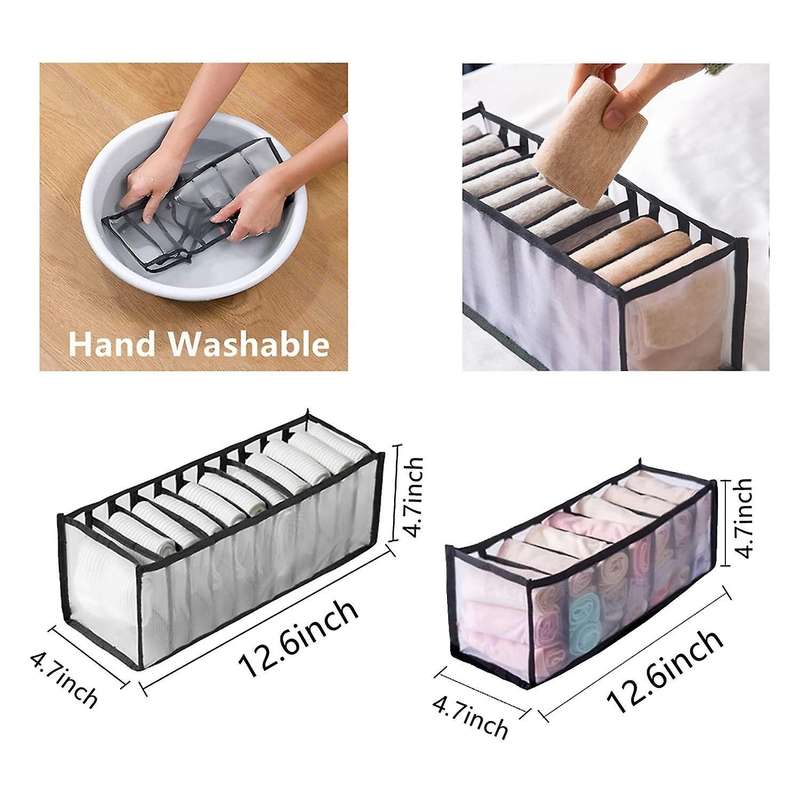 4 Set Underwear Drawer Organizer Sock Organizer,nylon Mesh - Black