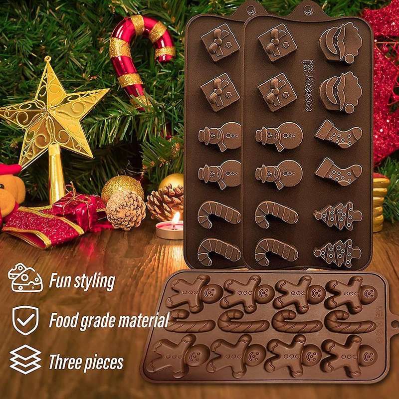 3pcs Christmas Chocolate Mold Christmas Candy Silicone Baking Mold