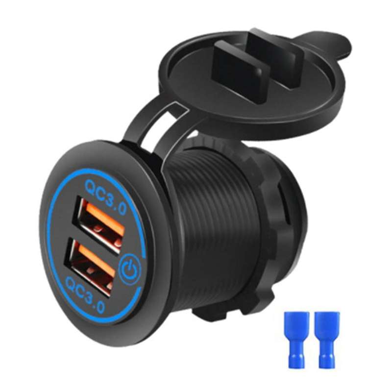 Dual Usb Car Charger Socket for 12v-24v Motorcycle Boat Blue Light