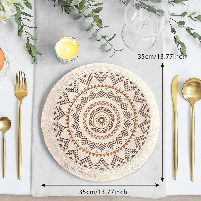Set Of 2 Breakfast Placemats Round Placemats Non-slip Yellow+gray