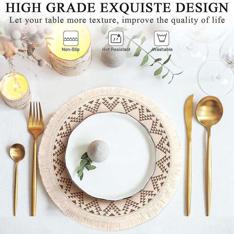 Set Of 2 Breakfast Placemats Round Placemats Non-slip Yellow+gray