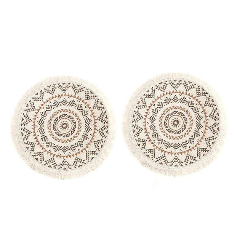 Set Of 2 Breakfast Placemats Round Placemats Non-slip Yellow+gray