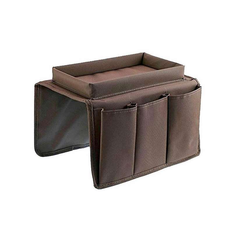 Sofa Armrest Organizer with 4 Pockets&cup Holder for Tv Control-brown