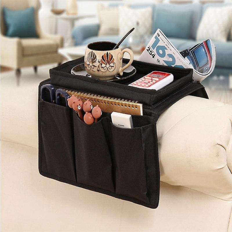 Sofa Armrest Organizer with 4 Pockets&cup Holder for Tv Control-brown