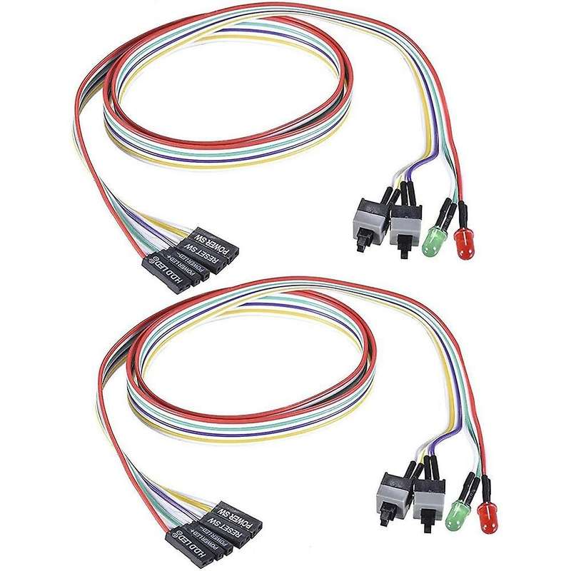 2pcs Computer Case Atx Power On Off Reset Switch Cable with 2 Led