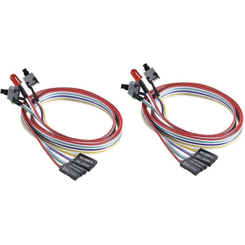 2pcs Computer Case Atx Power On Off Reset Switch Cable with 2 Led