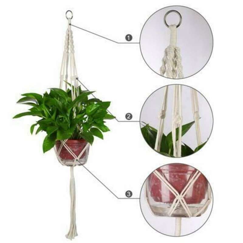 2 Pcs Indoor Hanging Planter Basket Jute Rope Braided Boho Home Decor