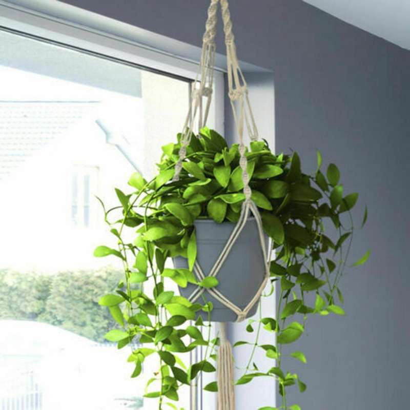 2 Pcs Indoor Hanging Planter Basket Jute Rope Braided Boho Home Decor